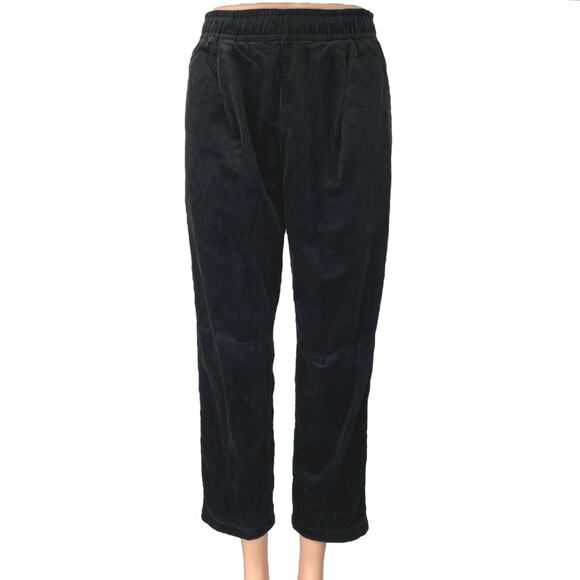 Uniqlo Black Corduroy Elastic Waist Pull On Straight Crop Ankle Trouser Pants XS - Picture 1 of 5